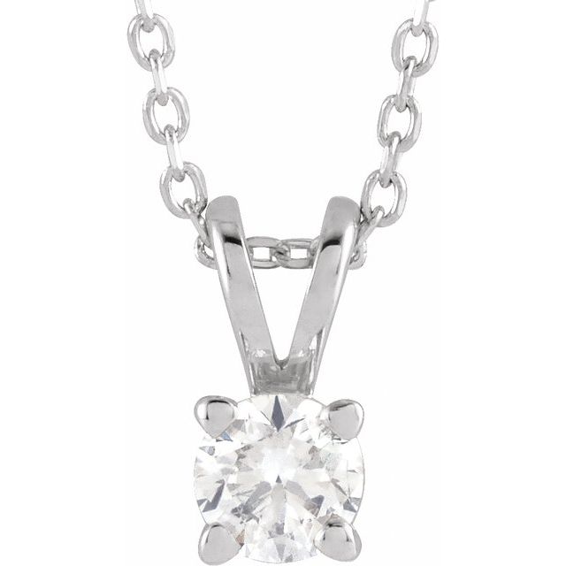 14K White  1/4 CT Lab-Grown Diamond Solitaire 16-18" Necklace