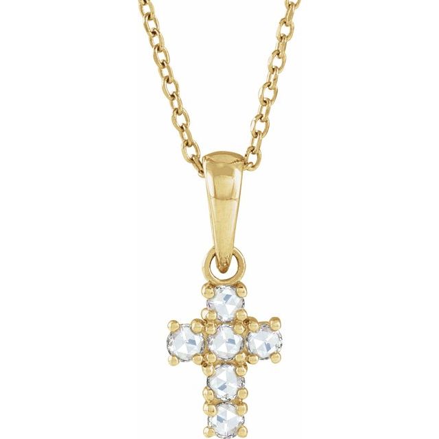 14K Yellow 1/6 CTW Rose-Cut Natural Diamond Cross 16-18 Necklace