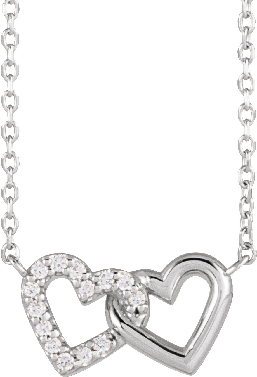 14K White .05 CTW Natural Diamond Petite Double Interlocking Heart 16-18 Necklace
