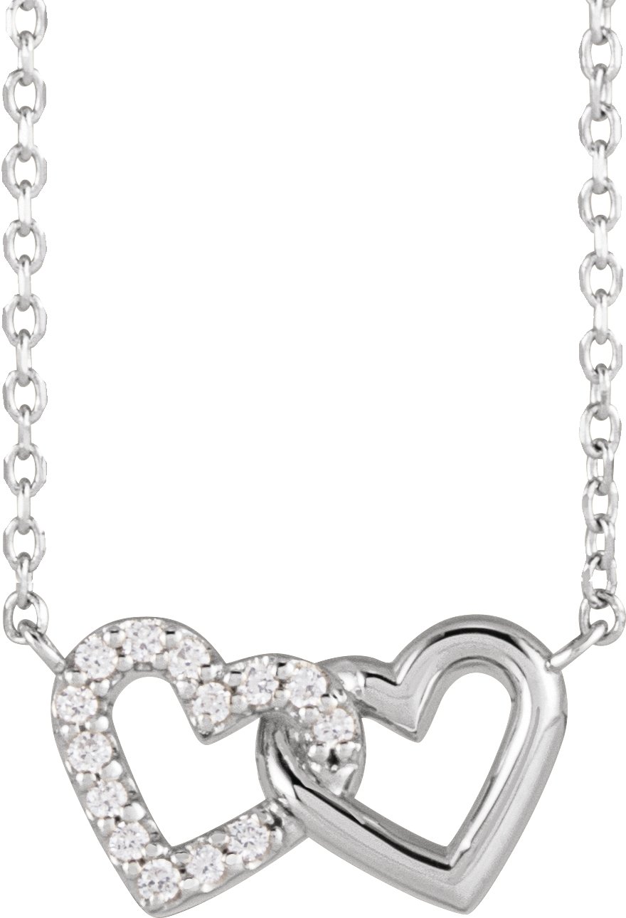 Platinum .05 CTW Natural Diamond Petite Double Interlocking Heart 16 to 18 inch Necklace Ref 19306690