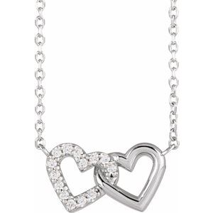 Sterling Silver .05 CTW Natural Diamond Petite Double Interlocking Heart 16-18" Necklace