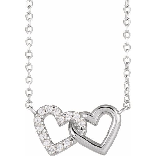 Sterling Silver .05 CTW Natural Diamond Petite Double Interlocking Heart 16-18 Necklace