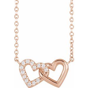 14K Rose .05 CTW Natural Diamond Petite Double Interlocking Heart 16-18" Necklace