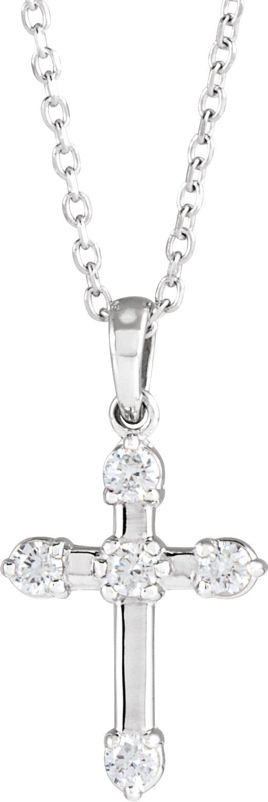 14K White 1/6 CTW Natural Diamond Cross 16-18" Necklace