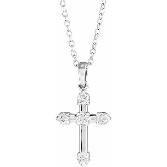 14K White 1/6 CTW Natural Diamond Cross 16-18 Necklace