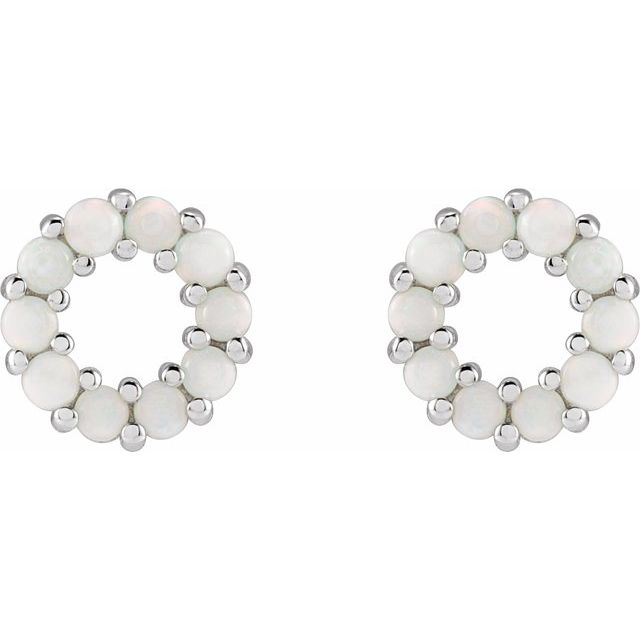14K White Natural White Opal Cabochon Earrings