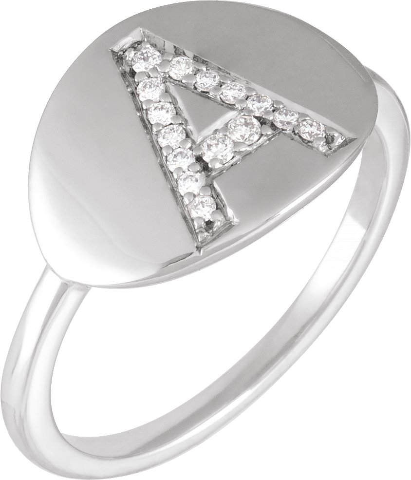 14K White 1/10 CTW Natural Diamond Initial A Ring