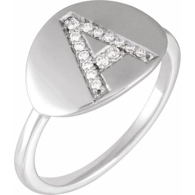 14K White 1/10 CTW Natural Diamond Initial A Ring