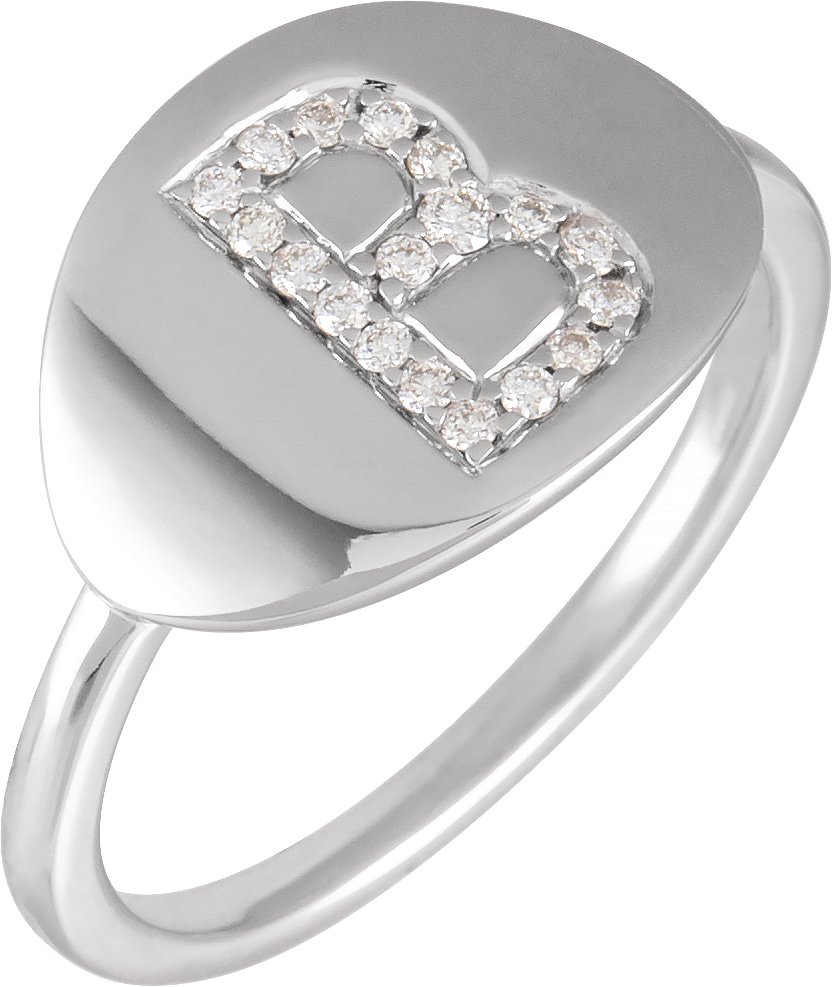 14K White 1/8 CTW Natural Diamond Initial B Ring