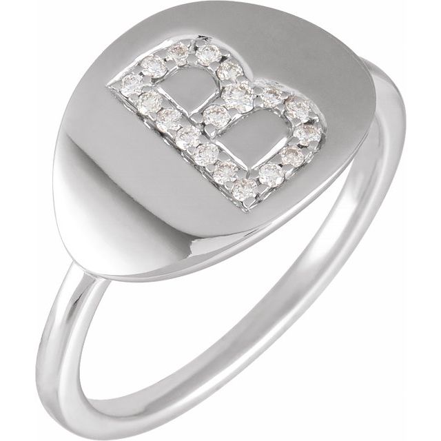 14K White Initial B 1/8 CTW Diamond Ring