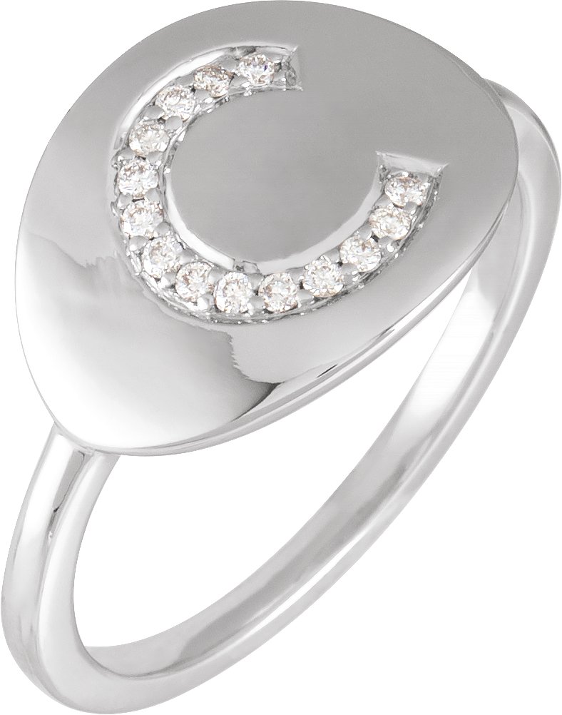 14K White .08 CTW Natural Diamond Initial C Ring