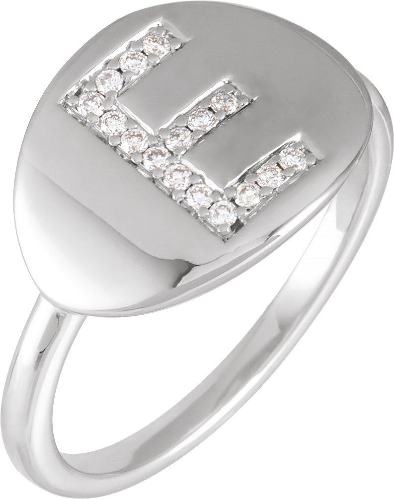 14K White 1/10 CTW Natural Diamond Initial E Ring