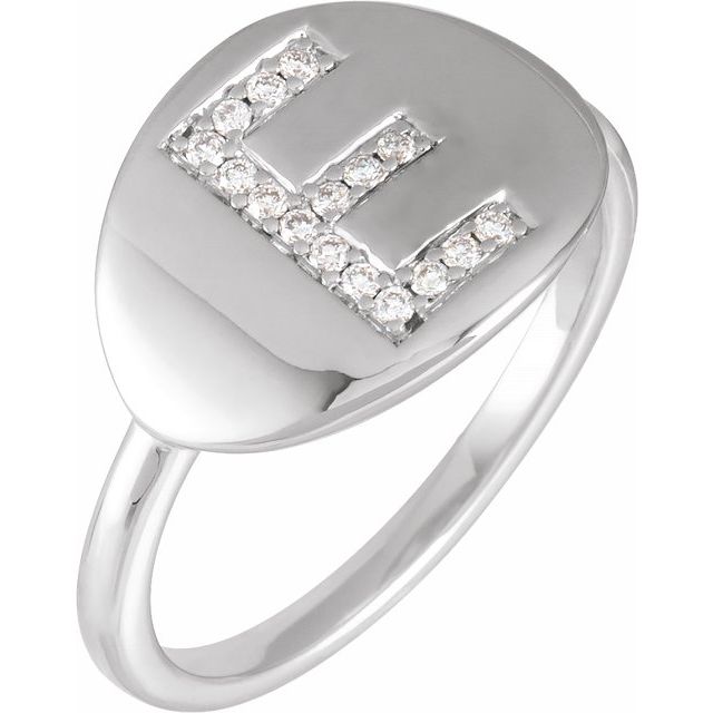14K White Initial E 1/10 CTW Diamond Ring