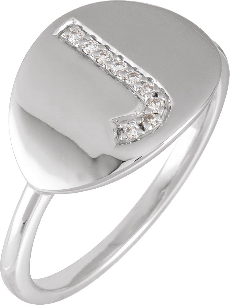 14K White .05 CTW Natural Diamond Initial J Ring