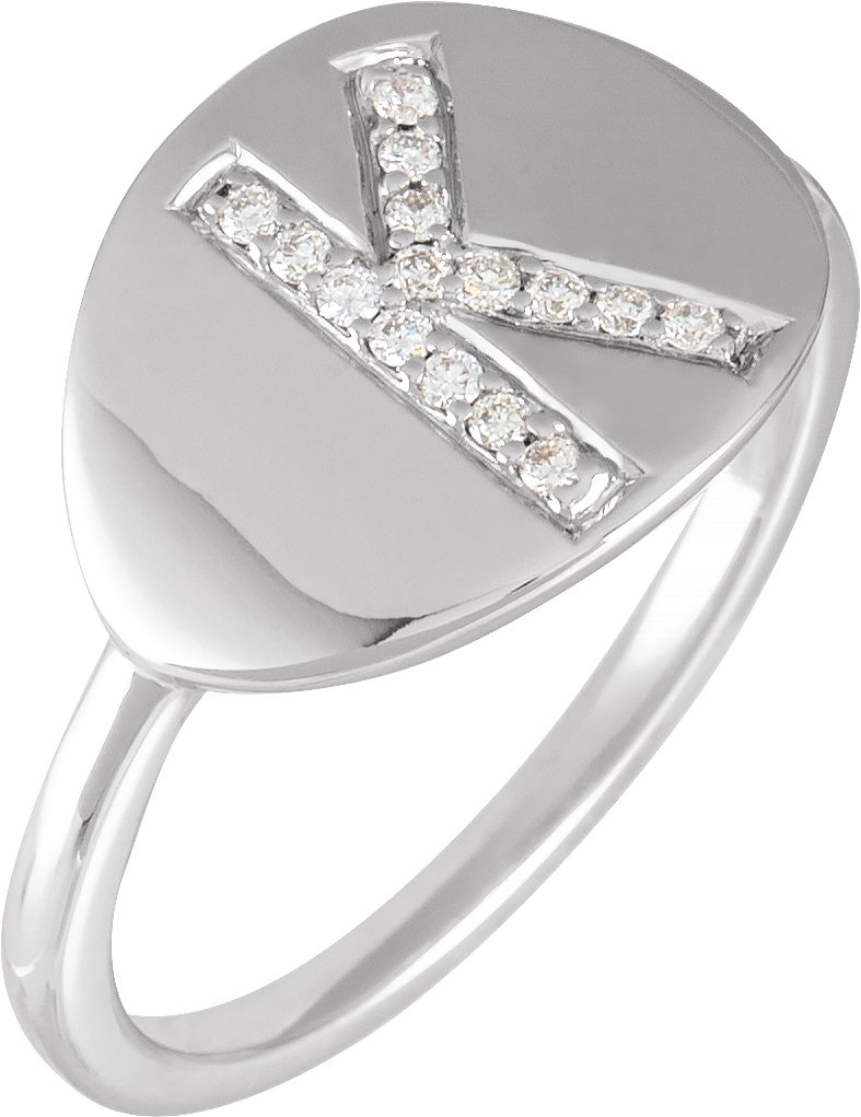 14K White 1/10 CTW Natural Diamond Initial K Ring