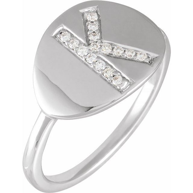 14K White 1/10 CTW Natural Diamond Initial K Ring