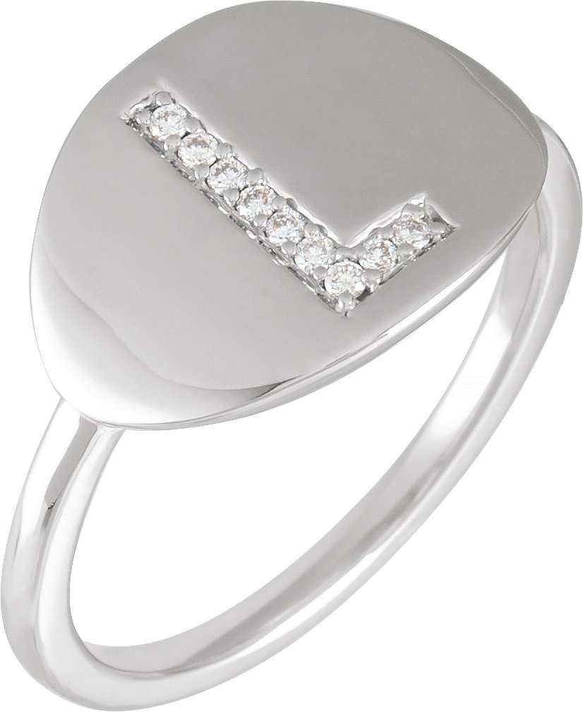 14K White .05 CTW Natural Diamond Initial L Ring