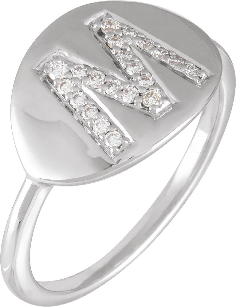 14K White 1/8 CTW Natural Diamond Initial M Ring