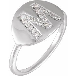 14K White 1/8 CTW Natural Diamond Initial M Ring