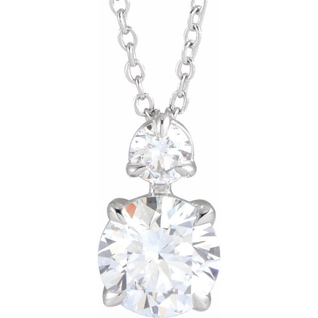 14K White 1 CTW Lab-Grown Diamond Claw-Prong 16-18" Necklace