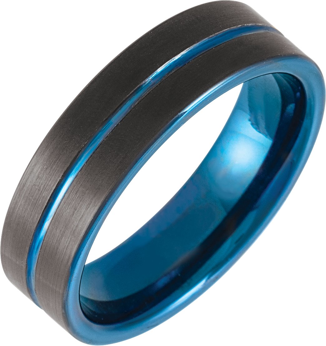 Blue PVD Tungsten 6 mm Size 7.5 Grooved Band