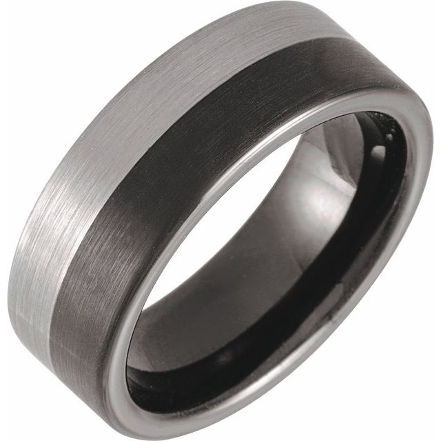 Black PVD & Tungsten 8 mm Grooved Band Size 10