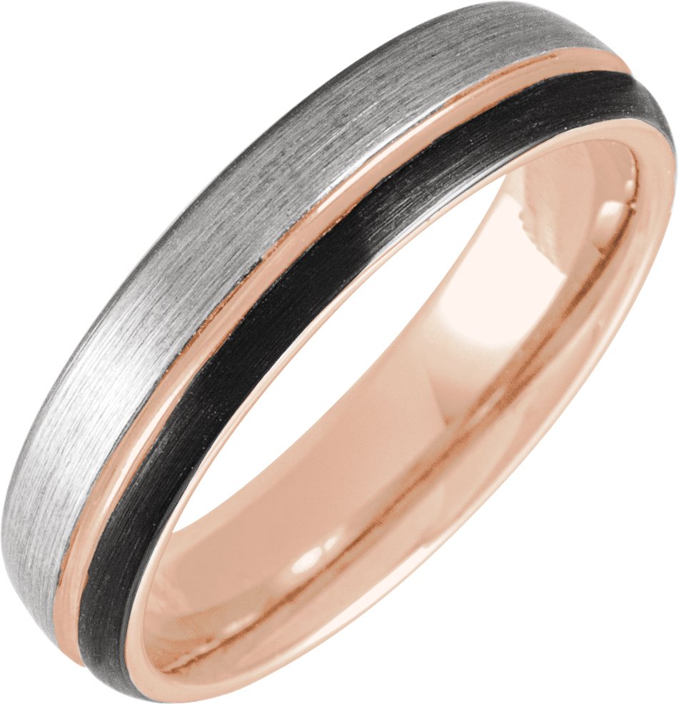 18K Rose Gold PVD & Black PVD Tungsten 5 mm Grooved Band Size 7.5