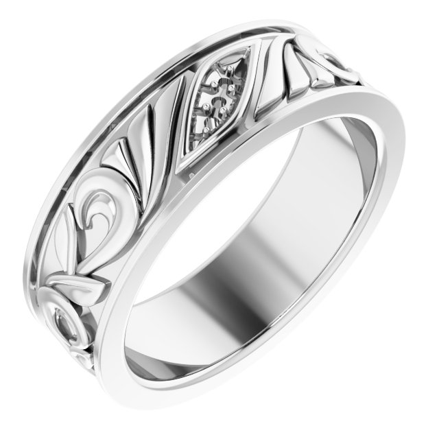 Three-Stone Floral Flat Band