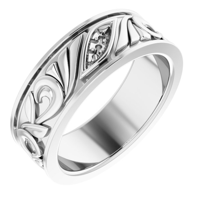 Three-Stone Floral Flat Band