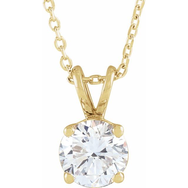 14K Yellow  7/8 CT Lab-Grown Diamond Solitaire 16-18" Necklace