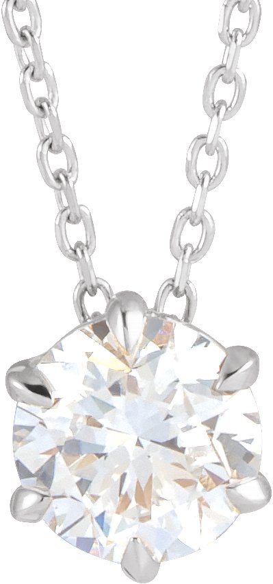 14K White 7/8 CT Lab-Grown Diamond Solitaire 16-18" Necklace