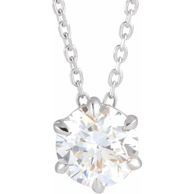 14K White 7/8 CT Lab-Grown Diamond Solitaire 16-18 Necklace