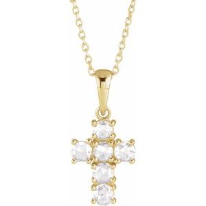 14K Yellow 3/8 CTW Rose-Cut Natural Diamond Cross 16-18" Necklace
