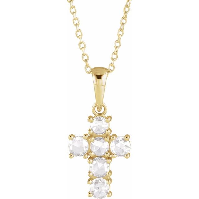 14K Yellow 3/8 CTW Rose-Cut Natural Diamond Cross 16-18 Necklace