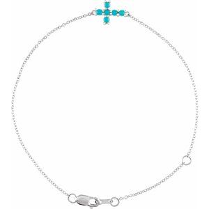Sterling Silver Natural Turquoise Sideways Cross 6 1/2-7 1/2" Bracelet