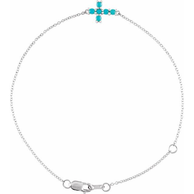 Sterling Silver Natural Turquoise Sideways Cross 6 1/2-7 1/2