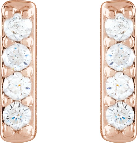 14K Rose 1/8 CTW Natural Diamond Bar Earrings