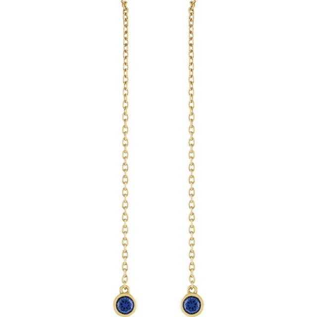 14K Yellow Natural Blue Sapphire Chain Earrings