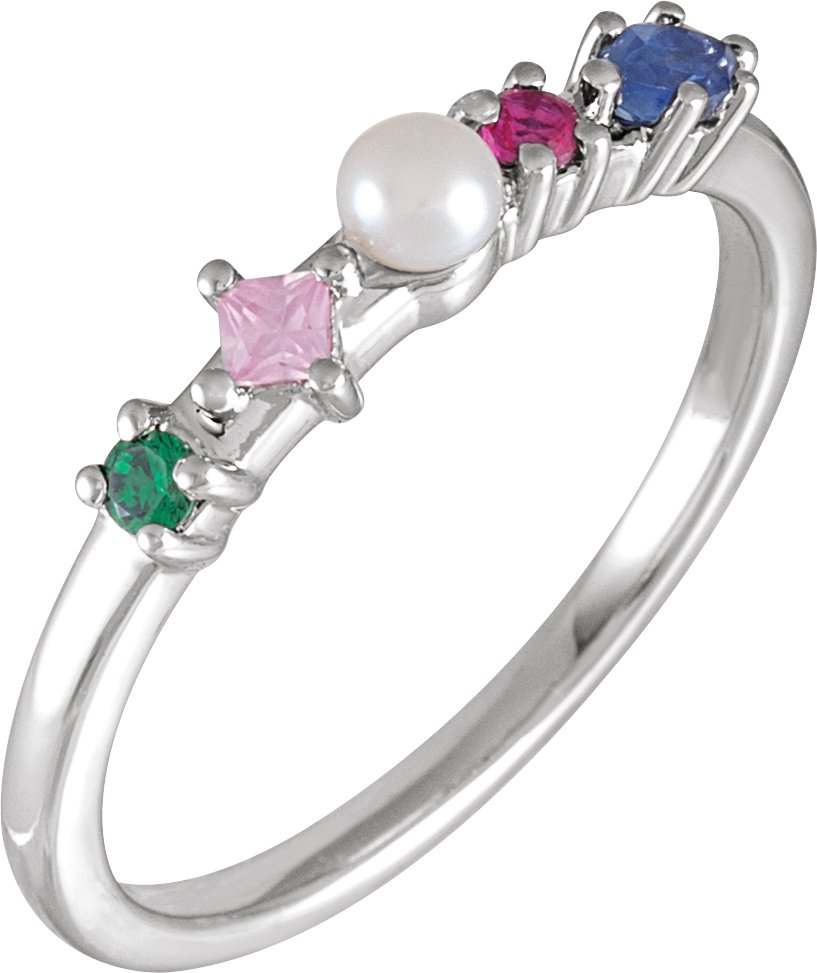 14K White Cultured Freshwater Pearl and Natural Multi Gemstone Ring Ref 19346007