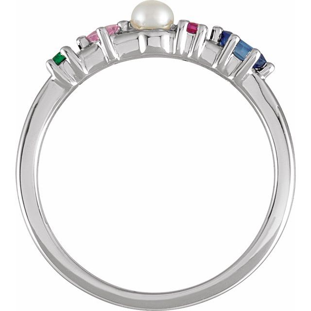 14K White Cultured Freshwater Pearl & Natural Multi-Gemstone Ring