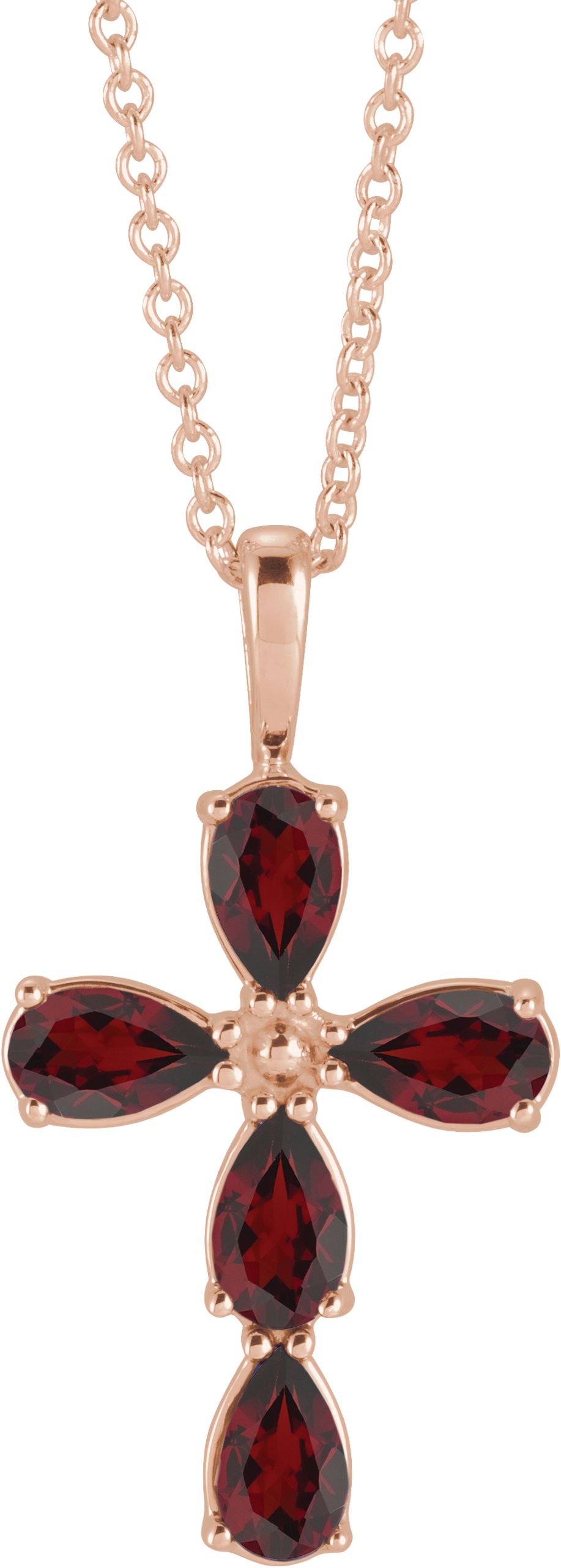 14K Rose Natural Mozambique Garnet Cross 16-18" Necklace