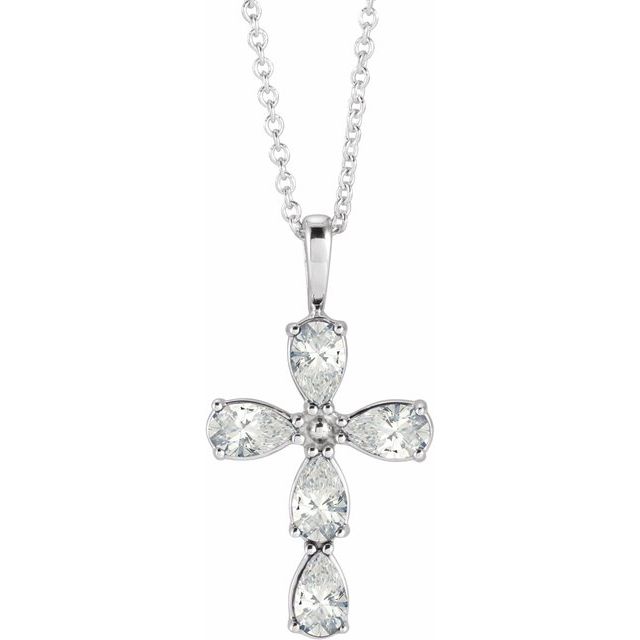 14K White 1 CTW Natural Diamond Cross 16-18