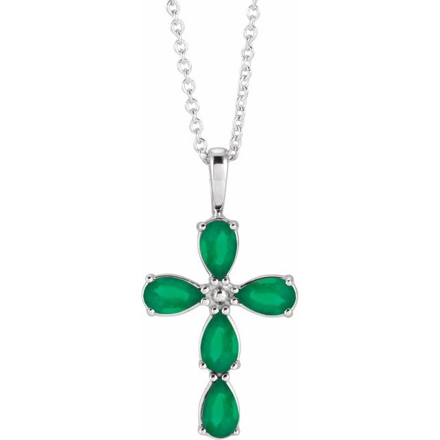 Platinum Natural Emerald Cross 16-18