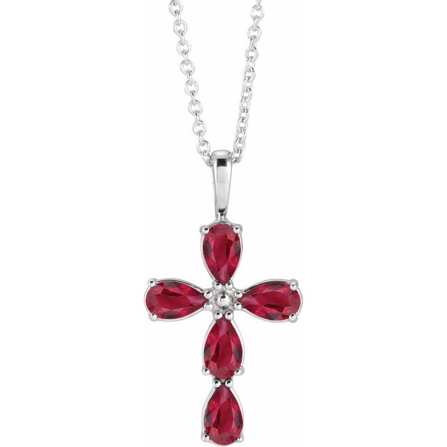 Sterling Silver Natural Ruby Cross 16-18