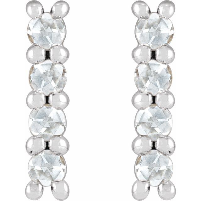 14K White 1/6 CTW Rose-Cut Natural Diamond Bar Earrings