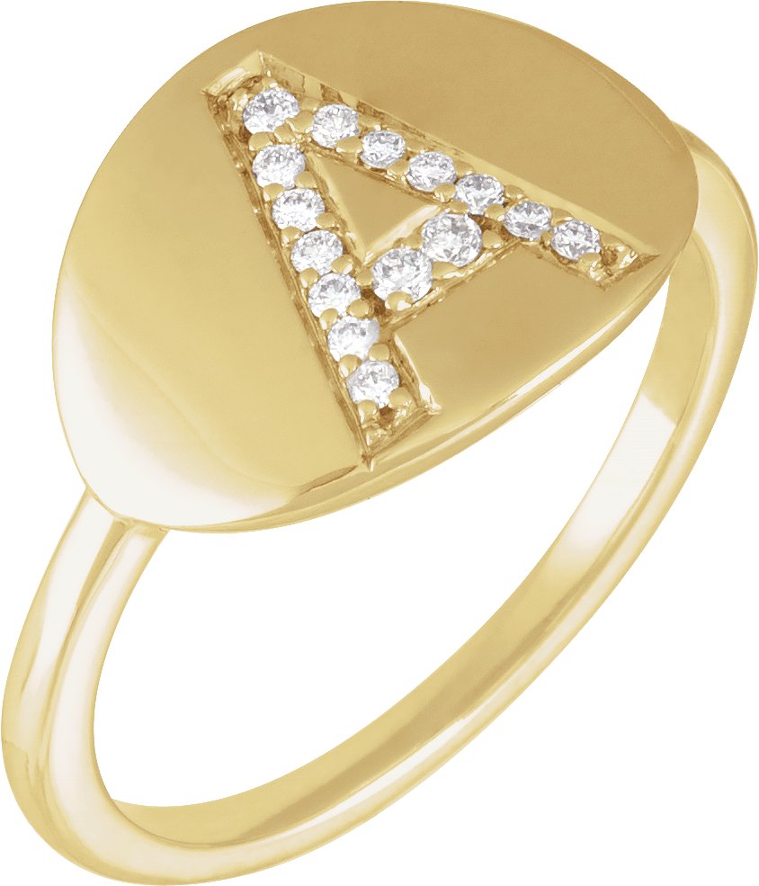 14K Yellow 1/10 CTW Natural Diamond Initial A Ring