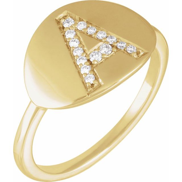 14K Yellow Initial A 1/10 CTW Diamond Ring