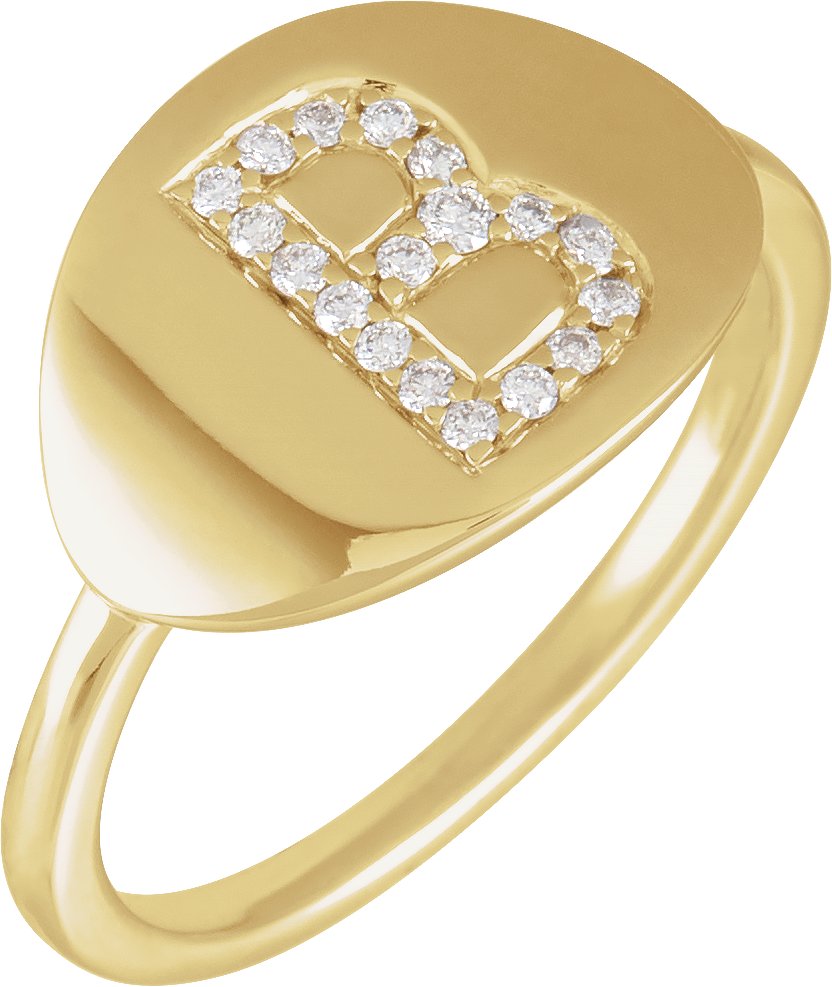 14K Yellow 1/8 CTW Natural Diamond Initial B Ring