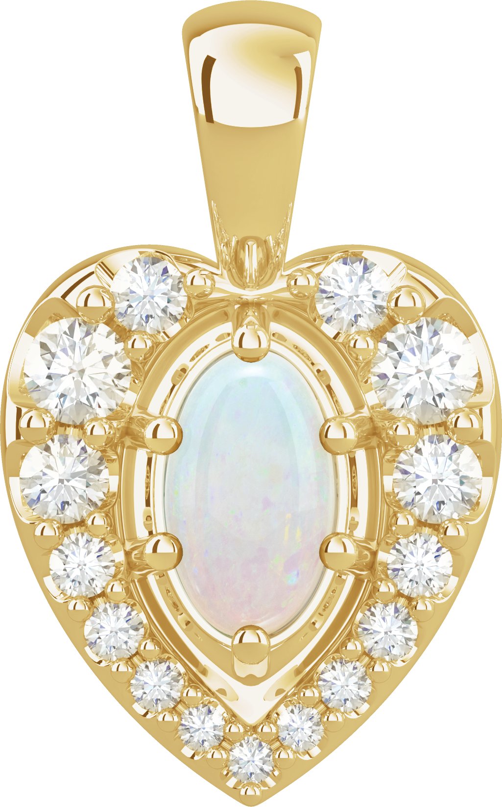 14K Yellow Natural White Opal & 1/8 CTW Natural Diamond Pendant