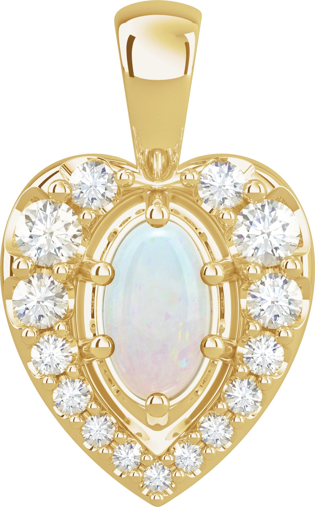 14K Yellow Natural White Opal and 0.13 CTW Natural Diamond Pendant Ref 19337314